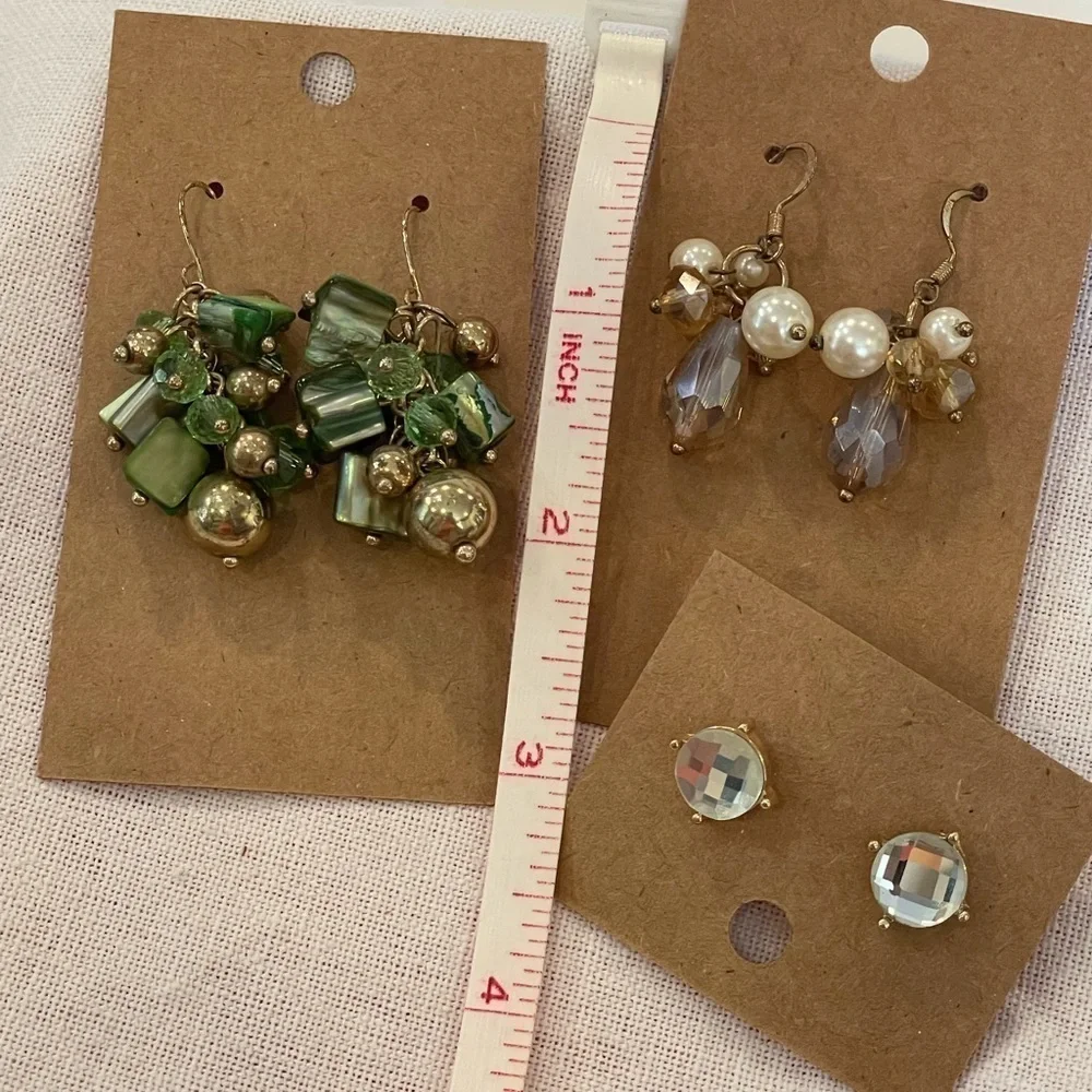 💐5/25 3 pair lot bundle vintage shell glass bead faux pearl dangle drop earring